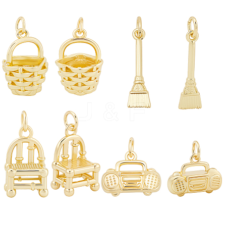 8Pcs 4 Styles Brass Pendants KK-BBC0023-02B-1