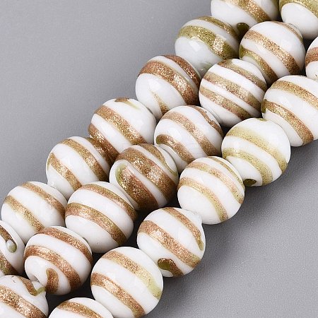 Handmade Gold Sand Lampwork Beads Strands LAMP-Q041-10D-1