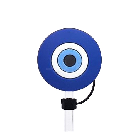 Blue Evil Eye Silicone Cartoon Style Dustproof Straw Cap PW-WG46E63-02-1