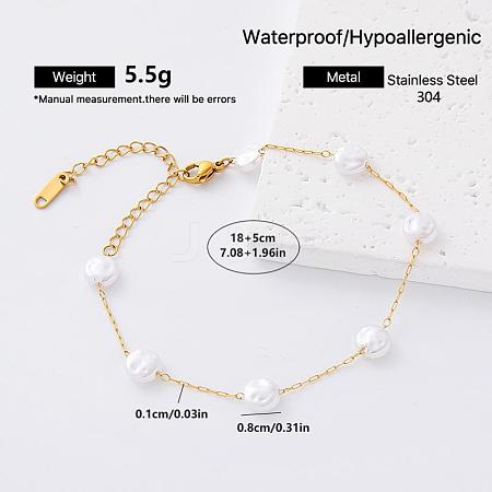 304 Stainless Steel Imitation Pearl Beaded Chain Bracelets for Women LH6839-3-1