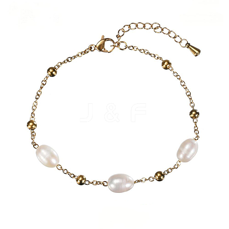 Real 18K Gold Plated Stainless Steel Freshwater Pearl Handmade Chain Bracelets for Women FW1421-5-1