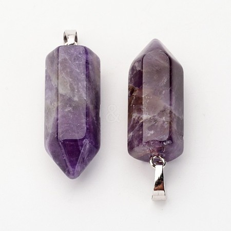 Brass Natural Amethyst Pendants X-G-O160-03I-1