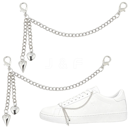 2Pcs Alloy Curb Chain & Heart Boot Strap Chains FIND-CP0003-35-1