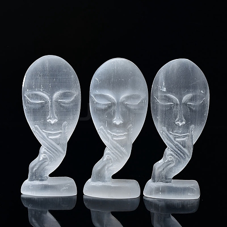 Hand Holding Face Mask Natural Selenite Figurines DJEW-PW0021-24-1
