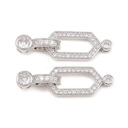 Brass Micro Pave Clear Cubic Zirconia Fold Over Clasps KK-U059-69P-1