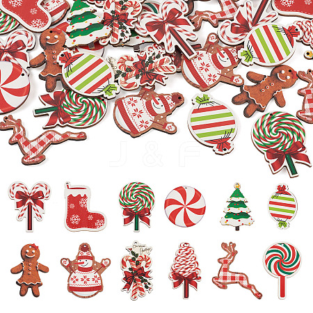 36Pcs 12 Styles Single Face Printed Wood Big Pendants WOOD-TA0002-93-1