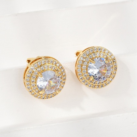 Brass Micro Pave Clear Cubic Zirconia Clip-on Earrings EJEW-H154-11B-G-1