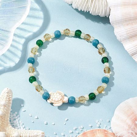 Synthetic Turquoise Beads Stretch Bracelets BJEW-JB11513-01-1