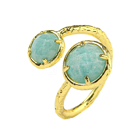 Round Natural Amazonite Open Cuff Rings RJEW-C087-02G-02-1