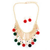 Christmas Polyester Pompom Ball Necklaces & Dangle Earring Sets FS-WG24699-05-2