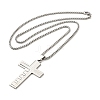 Cross with Word 304 Stainless Steel Pendant Necklace with Box Chains NJEW-F319-02P-2