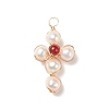 Natural Carnelian & White Freshwater Pearl Pendants PALLOY-JF01660-03-1
