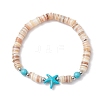2Pcs Starfish & Tortoise Natural Freshwater Shell with Synthetic Turquoise Beads Stretch Bracelets for Men Women BJEW-JB11745-4