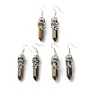 Natural Tiger Eye Bullet with Flower Dangle Earrings EJEW-G300-02P-02-1