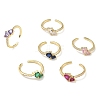 Brass Micro Pave Cubic Zirconia Cuff Open Rings RJEW-Z145-03G-4