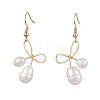 Bowknot Natural Freshwater Pearl Dangle Earrings EJEW-TA00520-1