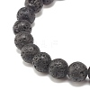 Natural Lava Rock Round Beaded Stretch Bracelet with Clear Cubic Zirconia Crown BJEW-JB07797-01-5