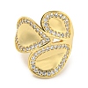 Rack Plating Brass Micro Pave Cubic Zirconia Teardrop Open Cuff Ring for Women RJEW-C082-07G-2