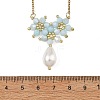 Electroplate Glass Beaded Flower Teardrop Pendant 304 Stainless Steel Cable Chain Necklaces NJEW-MZ00156-03-3