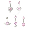 5Pcs 5 Styles Heart Teardrop 304 Stainless Steel Pearl Pink Cubic Zirconia Curved Barbell Belly Rings AJEW-CJ0001-58-1