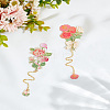 2Pcs 2 Styles Brass & Iron Enamel Flower Bookmarks with Chain AJEW-LP0005-86B-1