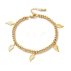 Vacuum Plating 304 Stainless Steel Leaf Charm Bracelet with 201 Stainless Steel Round Beads for Women BJEW-B057-18G-1