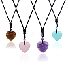 FIBLOOM 4Pcs 4 Style Heart Natural & Synthetic Mixed Gemstone Pendant Necklace with Nylon Cords NJEW-FI0001-50-8