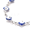 Enamel Rhombus with Evil Eye Link Chains Bracelet BJEW-P271-03P-03-2