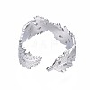 Non-Tarnish 304 Stainless Steel Leaf Open Cuff Ring RJEW-T023-10P-2