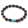 Natural Lava Rock & Rudraksha & Coconut & Howlite Beads Stretch Couples Bracelets for Men BJEW-JB11329-02-2