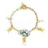 Ocean Alloy Fish Multi-Charm Bracelets with Natural Larimar Chip Beads BJEW-JB14272-3