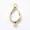 Golden Tone Brass Glass Teardrop Links connectors GLAA-J010A-G-3