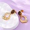 304 Stainless Steel Tiger Eye Stone Oval Dangle Stud Earrings EJEW-R027-02G-3