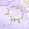 Ocean Alloy Fish Multi-Charm Bracelets with Natural Larimar Chip Beads BJEW-JB14272-1