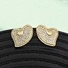 Heart Brass Micro Pave Cubic Zirconia Stud Earrings EJEW-B153-19G-01-2