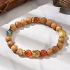 Natural Striped Agate & Wood Round Beads Stretch Bracelets for Men Women BJEW-JB12356-04-1