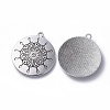 Tibetan Style Alloy Flat Round Carved Flower Pendants X-TIBEP-EA13599Y-LF-2