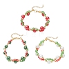 3Pcs 3 Colors Christmas Glass & Baking Paint Pearlized Glass Pearl Round Beaded Bracelets for Women BJEW-JB12441-2