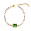Elegant European Stainless Steel Pave Green Cubic Zirconia Link Bracelets for Women PD8073-2-1