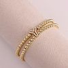 Brass Micro Pave Clear Cubic Zirconia Beads Double Strands Stretch Bracelets for Women FS-WGC7159-25-1