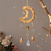 Wire Wrapped Natural Citrine Chips & Metal Moon Hanging Ornaments PW-WG2D332-01-1