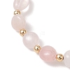 Natural Rose Quartz & Brass Beads Stretch Bracelets for Women BJEW-JB13414-02-3