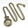 Alloy Flat Round with Number Pendant Necklace Quartz Pocket Watch X-WACH-N011-28-1