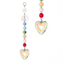 Electroplate Glass Heart Window Hanging Suncatchers HJEW-JM00842