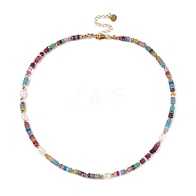 Rondelle Natural Agate & Pearl & Brass Beaded Necklaces for Women NJEW-T017-02G