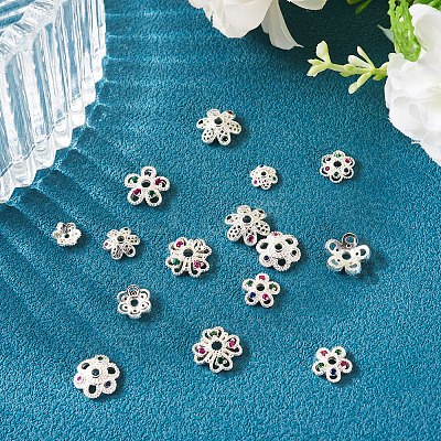 16Pcs 8 Styles Brass Micro Pave Cubic Zirconia Bead Caps ZIRC-TA0001-23S-1