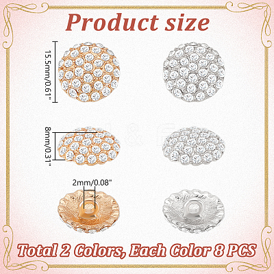 16Pcs 2 Colors 1-Hole Alloy Rhinestone Shank Buttons BUTT-GA0001-17-1