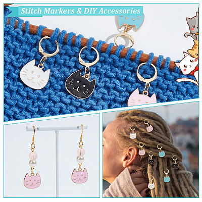 Alloy Enamel Cat Head Pendant Locking Stitch Markers HJEW-AB00080-1