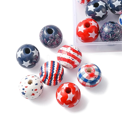 42Pcs 7 Styles Independence Day Theme Schima Wood Beads WOOD-FS0001-01-1
