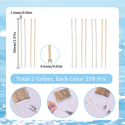500Pcs 2 Colors 304 Stainless Steel Flat Head Pins STAS-SC0005-49-1